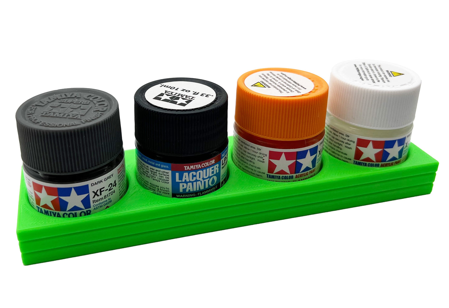 Tamiya 10ml Paint Bottle Holder - Holds 4 Tamiya 10ml Bottles with Anti-Slip Rubber Feet - Long Style - 3D Printed