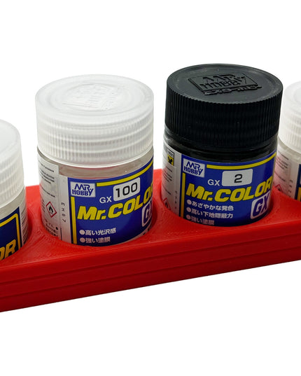 Mr Color 10ml & 18ml Paint Bottle Holder Long - Holds 4 Mr Color 10ml or 18ml Bottles with Anti-Slip Rubber Feet - 3D Printed
