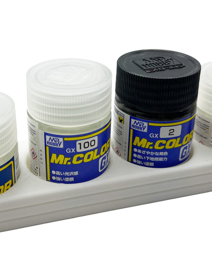 Mr Color 10ml & 18ml Paint Bottle Holder Long - Holds 4 Mr Color 10ml or 18ml Bottles with Anti-Slip Rubber Feet - 3D Printed