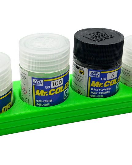 Mr Color 10ml & 18ml Paint Bottle Holder Long - Holds 4 Mr Color 10ml or 18ml Bottles with Anti-Slip Rubber Feet - 3D Printed