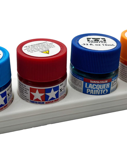 Tamiya 10ml Paint Bottle Holder - Holds 4 Tamiya 10ml Bottles with Anti-Slip Rubber Feet - Long Style - 3D Printed