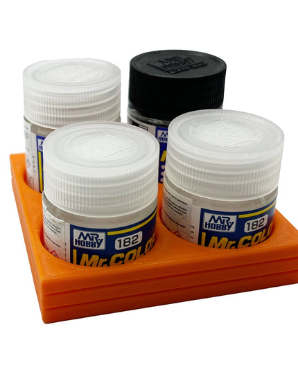 Mr Color 10ml & 18ml Paint Bottle Holder Square - Holds 4 Mr Color 10ml or 18ml Bottles with Anti-Slip Rubber Feet - 3D Printed