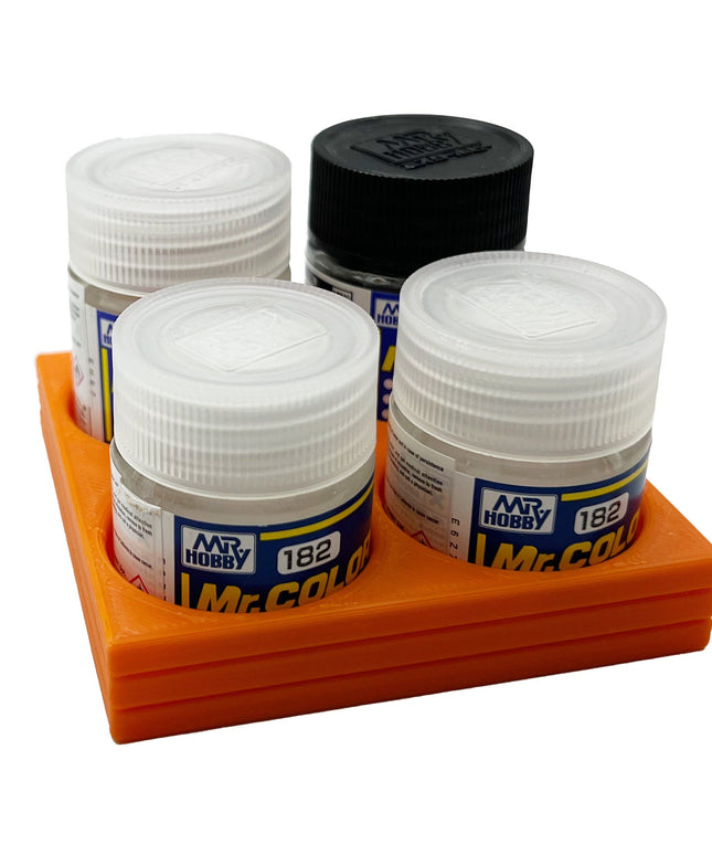 Mr Color 10ml & 18ml Paint Bottle Holder Square - Holds 4 Mr Color 10ml or 18ml Bottles with Anti-Slip Rubber Feet - 3D Printed