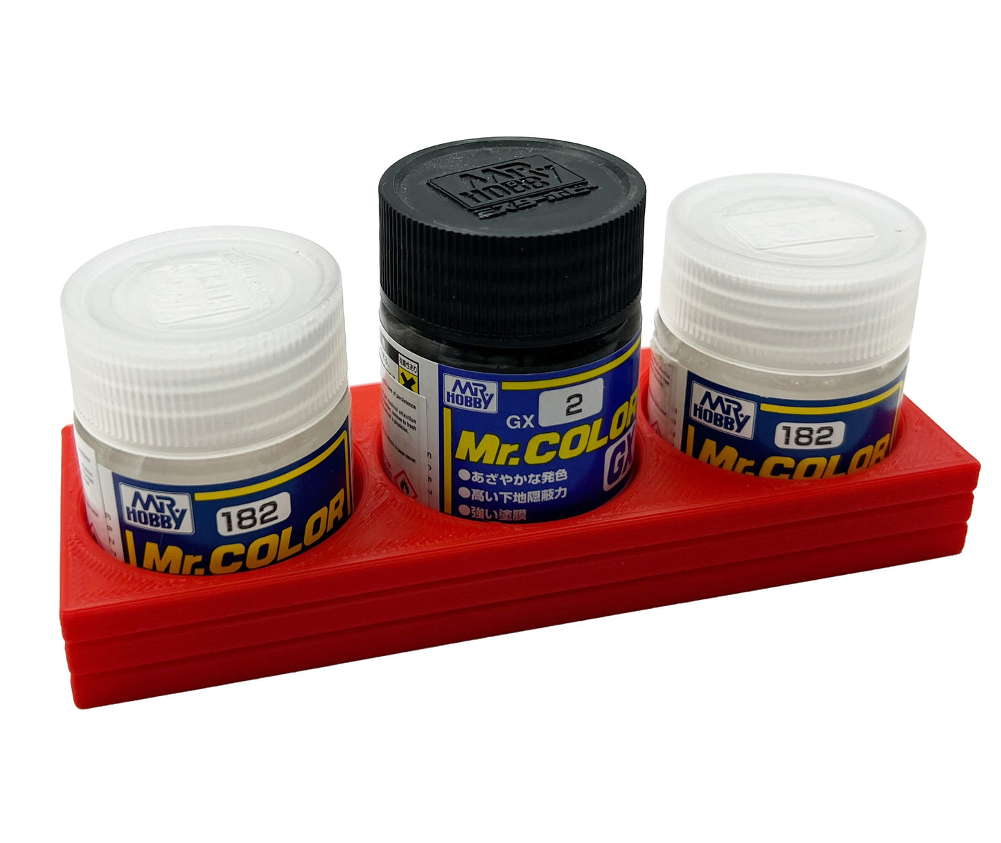 Mr Color 10ml & 18ml Paint Bottle Holder - Holds 3 Mr Color 10ml or 18ml Bottles with Anti-Slip Rubber Feet - 3D Printed