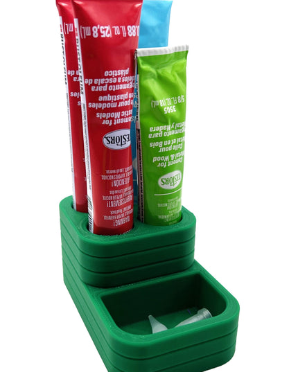Jeff Did It! - Testors Glue / Putty Holder - Holds 4 Cement, Glue, Putty, etc & Tips - Anti-Slip Rubber Feet - 3D Printed - Made in the USA