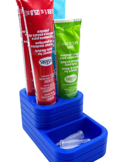 Jeff Did It! - Testors Glue / Putty Holder - Holds 4 Cement, Glue, Putty, etc & Tips - Anti-Slip Rubber Feet - 3D Printed - Made in the USA
