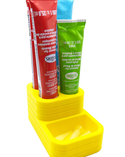 Jeff Did It! - Testors Glue / Putty Holder - Holds 4 Cement, Glue, Putty, etc & Tips - Anti-Slip Rubber Feet - 3D Printed - Made in the USA