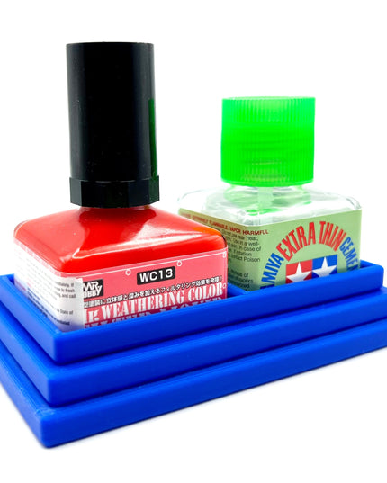 Anti-Tip 3D Printed Double Tamiya and Mr Hobby Glue Square Bottle Holder with Rubber Feet Tamiya 87038 87182 Mr Cement