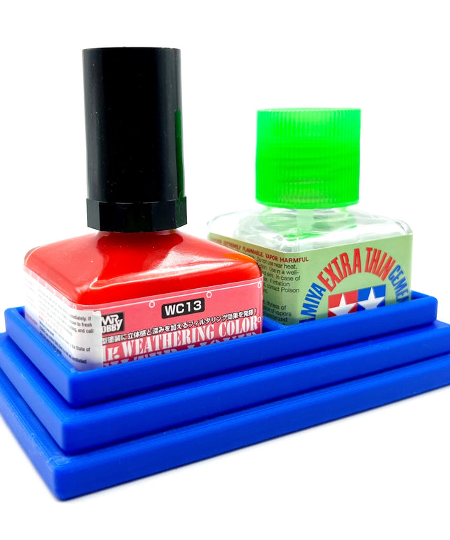 Anti-Tip 3D Printed Double Tamiya and Mr Hobby Glue Square Bottle Holder with Rubber Feet Tamiya 87038 87182 Mr Cement