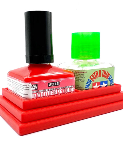 Anti-Tip 3D Printed Double Tamiya and Mr Hobby Glue Square Bottle Holder with Rubber Feet Tamiya 87038 87182 Mr Cement