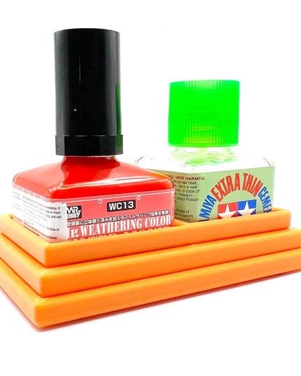 Anti-Tip 3D Printed Double Tamiya and Mr Hobby Glue Square Bottle Holder with Rubber Feet Tamiya 87038 87182 Mr Cement