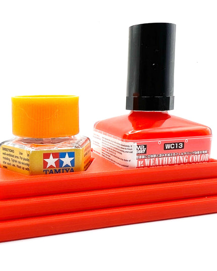 Anti-Tip 3D Printed Double Tamiya Hex and Mr Hobby Glue Square Bottle Holder with Rubber Feet Tamiya 87012 Mr Cement