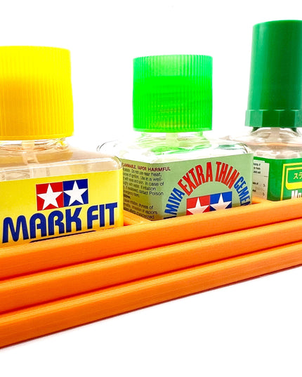 Anti-Tip 3D Printed Triple Tamiya and Mr Hobby Glue Square Bottle Holder with Rubber Feet Tamiya 87038 87182 Mr Cement