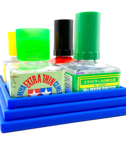 Anti-Tip 3D Printed Quad Tamiya and Mr Hobby Glue Square Bottle Holder with Rubber Feet Tamiya 87038 87182 Mr Cement