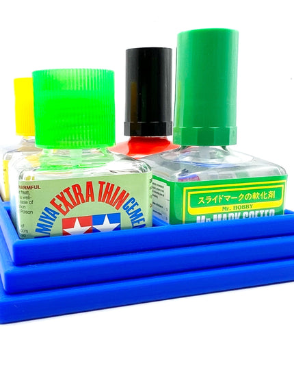 Anti-Tip 3D Printed Quad Tamiya and Mr Hobby Glue Square Bottle Holder with Rubber Feet Tamiya 87038 87182 Mr Cement