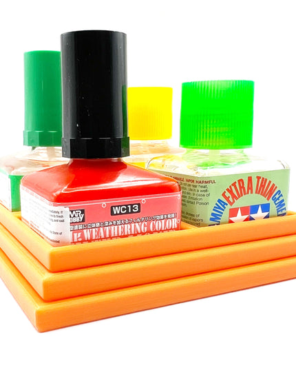 Anti-Tip 3D Printed Quad Tamiya and Mr Hobby Glue Square Bottle Holder with Rubber Feet Tamiya 87038 87182 Mr Cement