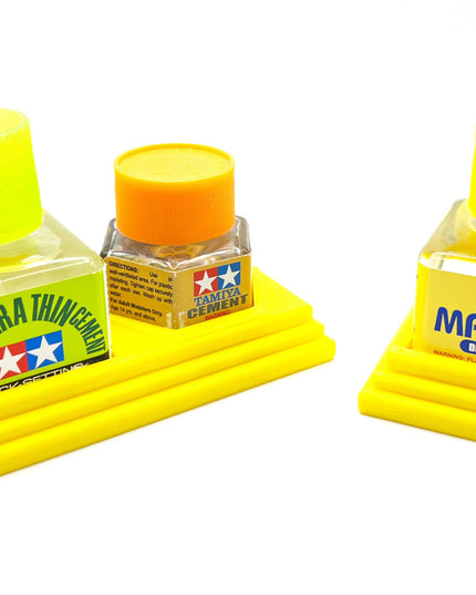 Anti-Tip 3D Printed Tamiya Glue Bottle Holder Square & Hex Style + Single Square 1 Each w/Rubber Feet Tamiya 87038 87012