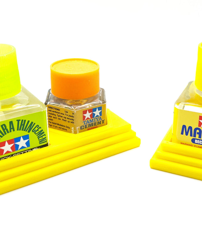 Anti-Tip 3D Printed Tamiya Glue Bottle Holder Square & Hex Style + Single Square 1 Each w/Rubber Feet Tamiya 87038 87012