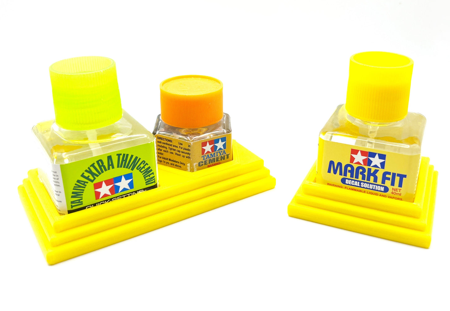 Anti-Tip 3D Printed Tamiya Glue Bottle Holder Square & Hex Style + Single Square 1 Each w/Rubber Feet Tamiya 87038 87012