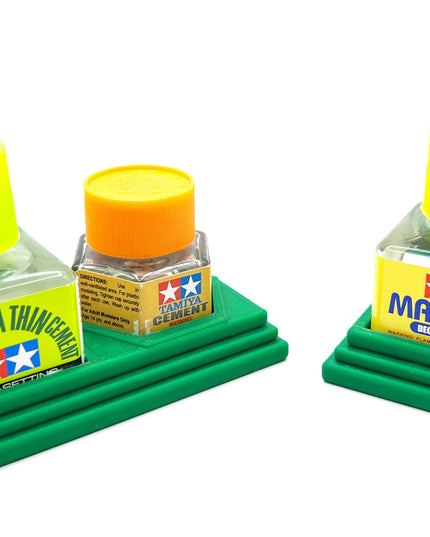 Anti-Tip 3D Printed Tamiya Glue Bottle Holder Square & Hex Style + Single Square 1 Each w/Rubber Feet Tamiya 87038 87012