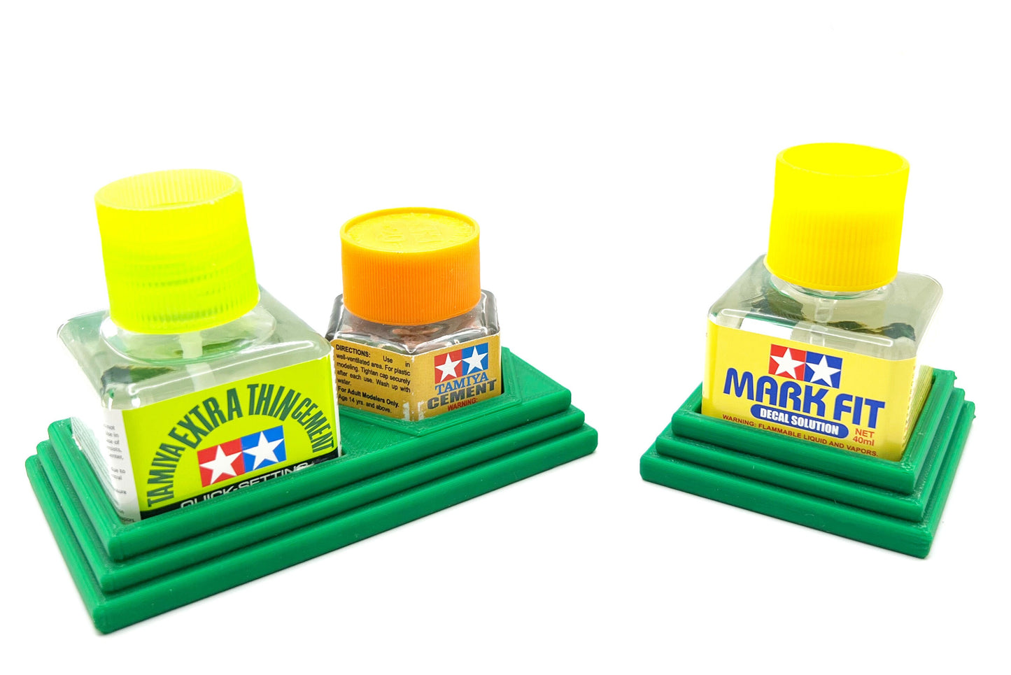 Anti-Tip 3D Printed Tamiya Glue Bottle Holder Square & Hex Style + Single Square 1 Each w/Rubber Feet Tamiya 87038 87012