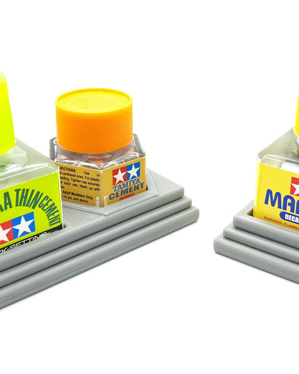 Anti-Tip 3D Printed Tamiya Glue Bottle Holder Square & Hex Style + Single Square 1 Each w/Rubber Feet Tamiya 87038 87012