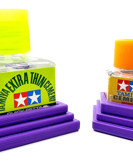 Anti-Tip 3D Printed Tamiya Glue Bottle Holder Square & Hex Style 1 Each w/Rubber Feet Holds 1 Tamiya 42ml Square Bottle - 1 20ml Hex Bottle