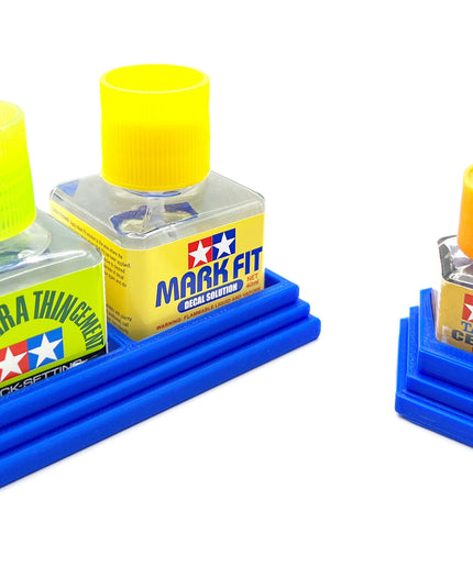 Anti-Tip 3D Printed Tamiya Glue Bottle Holder Dual Square & Hex Style 1 Each w/Rubber Feet Holds 2 Tamiya 42ml Square and 1 20ml Hex Bottle