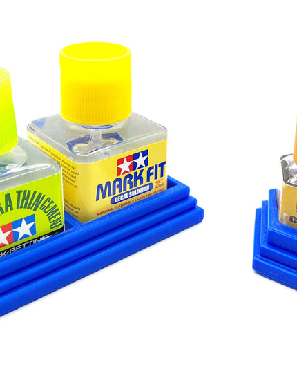 Anti-Tip 3D Printed Tamiya Glue Bottle Holder Dual Square & Hex Style 1 Each w/Rubber Feet Holds 2 Tamiya 42ml Square and 1 20ml Hex Bottle