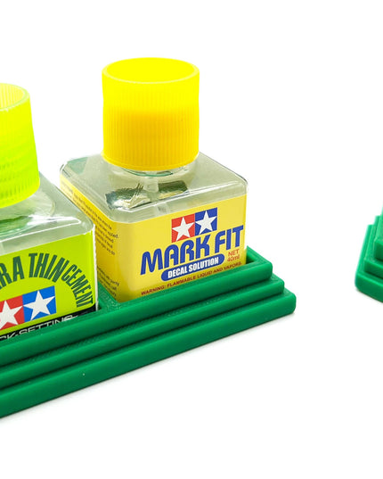 Anti-Tip 3D Printed Tamiya Glue Bottle Holder Dual Square & Hex Style 1 Each w/Rubber Feet Holds 2 Tamiya 42ml Square and 1 20ml Hex Bottle