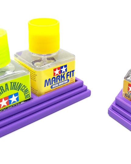 Anti-Tip 3D Printed Tamiya Glue Bottle Holder Dual Square & Hex Style 1 Each w/Rubber Feet Holds 2 Tamiya 42ml Square and 1 20ml Hex Bottle