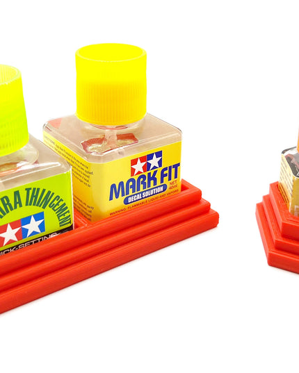 Anti-Tip 3D Printed Tamiya Glue Bottle Holder Dual Square & Hex Style 1 Each w/Rubber Feet Holds 2 Tamiya 42ml Square and 1 20ml Hex Bottle