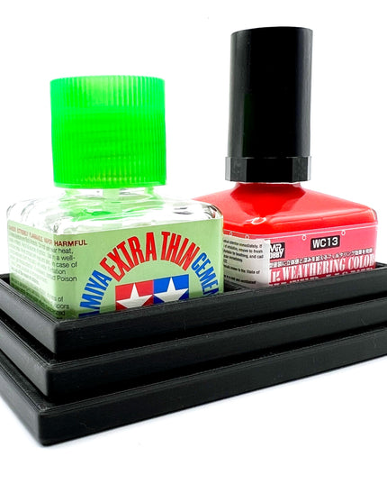 Anti-Tip 3D Printed Double Tamiya and Mr Hobby Glue Square Bottle Holder with Rubber Feet Tamiya 87038 87182 Mr Cement