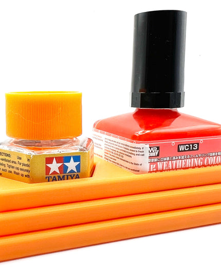 Anti-Tip 3D Printed Double Tamiya Hex and Mr Hobby Glue Square Bottle Holder with Rubber Feet Tamiya 87012 Mr Cement