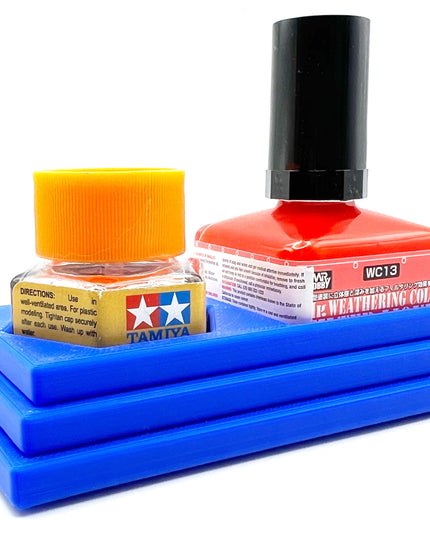 Anti-Tip 3D Printed Double Tamiya Hex and Mr Hobby Glue Square Bottle Holder with Rubber Feet Tamiya 87012 Mr Cement