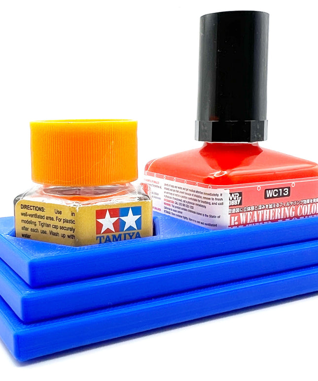Anti-Tip 3D Printed Double Tamiya Hex and Mr Hobby Glue Square Bottle Holder with Rubber Feet Tamiya 87012 Mr Cement