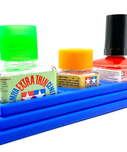 Anti-Tip 3D Printed Triple Tamiya Square / Hex and Mr Hobby Glue Square Bottle Holder with Rubber Feet Tamiya 87012 Mr Cement