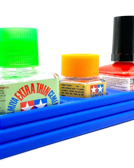 Anti-Tip 3D Printed Triple Tamiya Square / Hex and Mr Hobby Glue Square Bottle Holder with Rubber Feet Tamiya 87012 Mr Cement