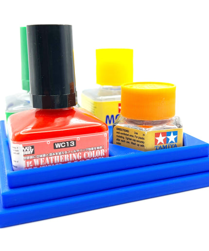 Anti-Tip 3D Printed Quad Tamiya Square / Hex and Mr Hobby Glue Square Bottle Holder with Rubber Feet Tamiya 87012 Mr Cement