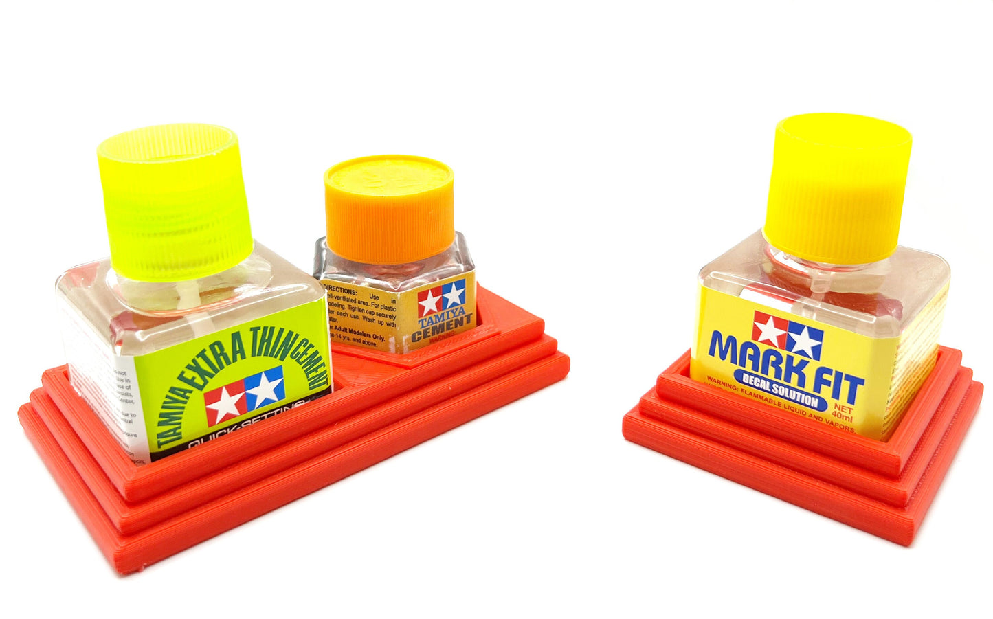 Anti-Tip 3D Printed Tamiya Glue Bottle Holder Square & Hex Style + Single Square 1 Each w/Rubber Feet Tamiya 87038 87012