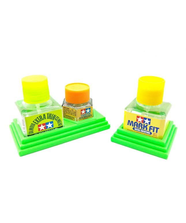 Anti-Tip 3D Printed Tamiya Glue Bottle Holder Square & Hex Style + Single Square 1 Each w/Rubber Feet Tamiya 87038 87012