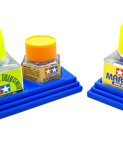 Anti-Tip 3D Printed Tamiya Glue Bottle Holder Square & Hex Style + Single Square 1 Each w/Rubber Feet Tamiya 87038 87012