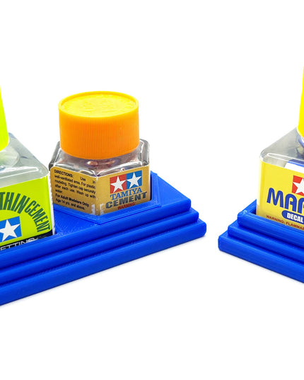Anti-Tip 3D Printed Tamiya Glue Bottle Holder Square & Hex Style + Single Square 1 Each w/Rubber Feet Tamiya 87038 87012