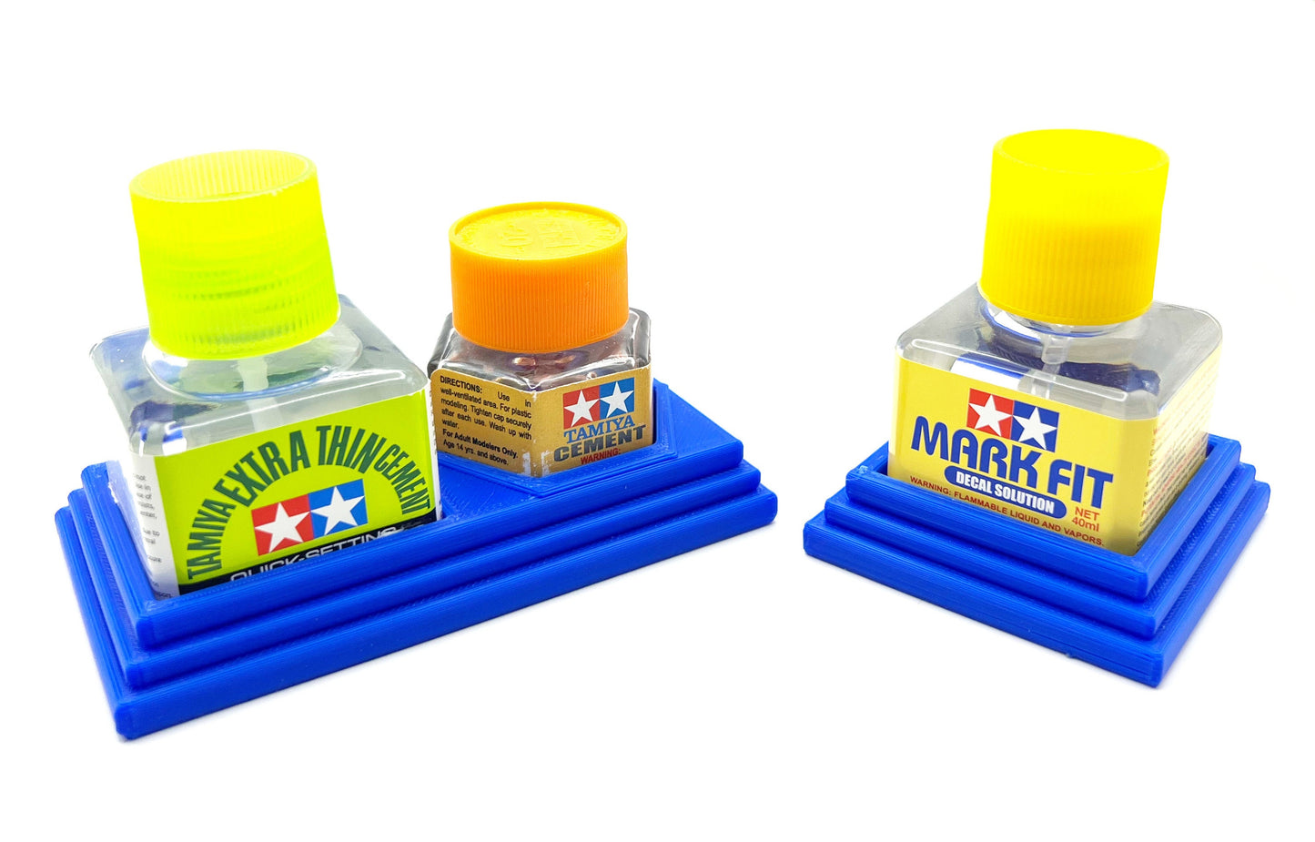 Anti-Tip 3D Printed Tamiya Glue Bottle Holder Square & Hex Style + Single Square 1 Each w/Rubber Feet Tamiya 87038 87012