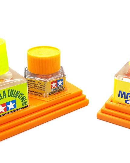 Anti-Tip 3D Printed Tamiya Glue Bottle Holder Square & Hex Style + Single Square 1 Each w/Rubber Feet Tamiya 87038 87012