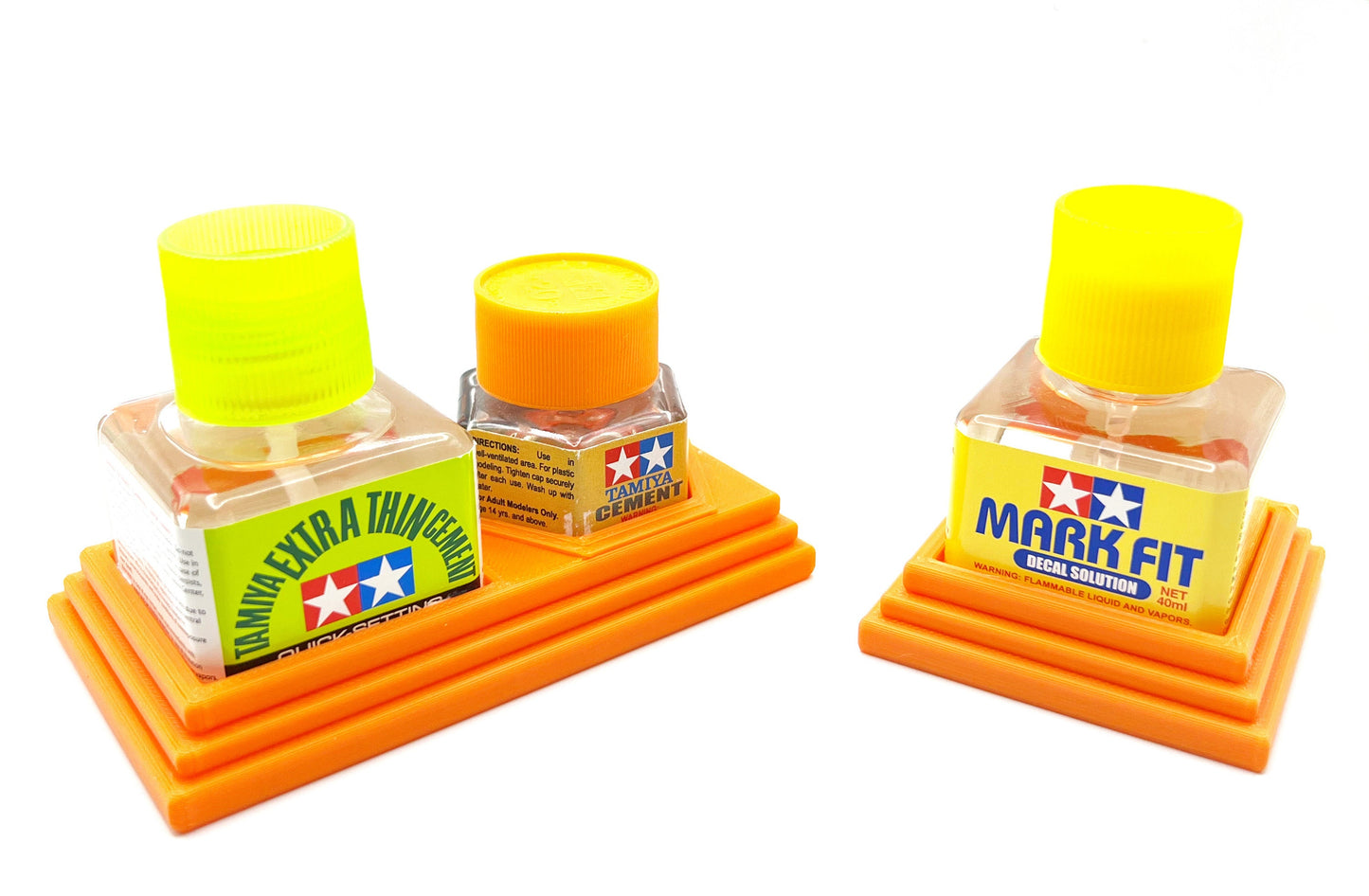 Anti-Tip 3D Printed Tamiya Glue Bottle Holder Square & Hex Style + Single Square 1 Each w/Rubber Feet Tamiya 87038 87012