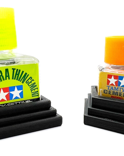 Anti-Tip 3D Printed Tamiya Glue Bottle Holder Square & Hex Style 1 Each w/Rubber Feet Holds 1 Tamiya 42ml Square Bottle - 1 20ml Hex Bottle