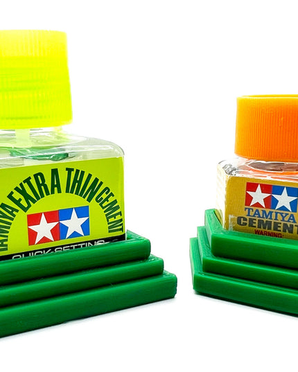 Anti-Tip 3D Printed Tamiya Glue Bottle Holder Square & Hex Style 1 Each w/Rubber Feet Holds 1 Tamiya 42ml Square Bottle - 1 20ml Hex Bottle