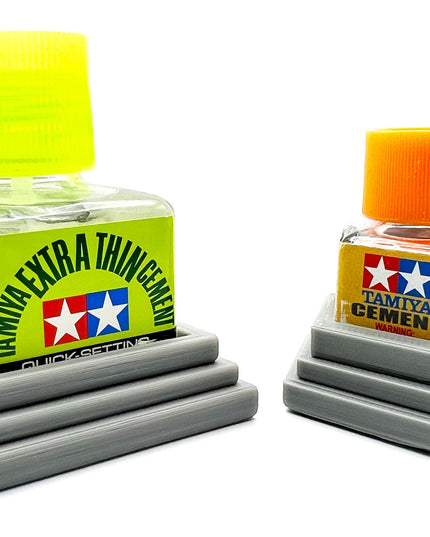 Anti-Tip 3D Printed Tamiya Glue Bottle Holder Square & Hex Style 1 Each w/Rubber Feet Holds 1 Tamiya 42ml Square Bottle - 1 20ml Hex Bottle