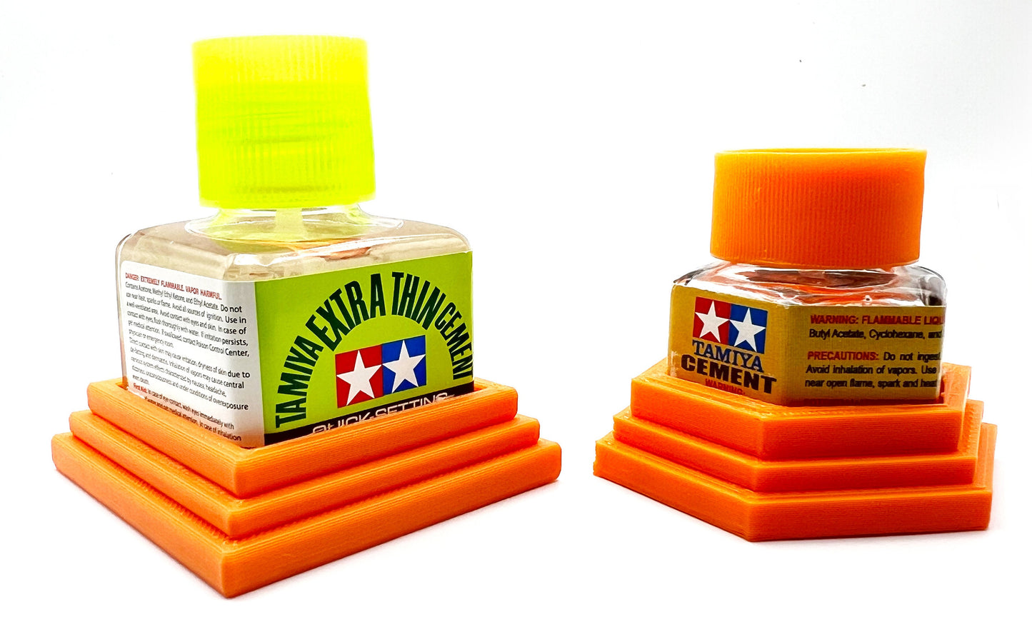 Anti-Tip 3D Printed Tamiya Glue Bottle Holder Square & Hex Style 1 Each w/Rubber Feet Holds 1 Tamiya 42ml Square Bottle - 1 20ml Hex Bottle